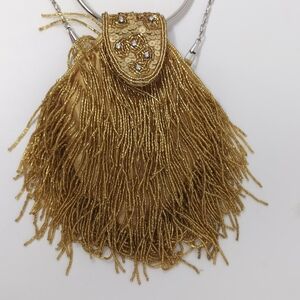 New Vintage Art Deco Gold Beaded Evening Bag Purse Ripped tag still attached NWT